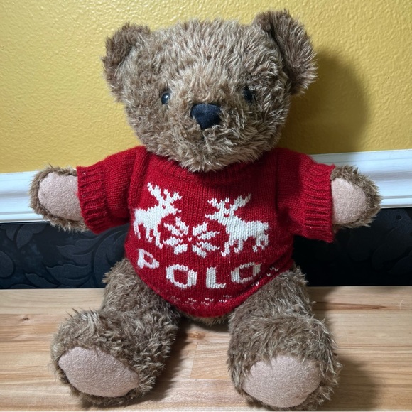 1998 VTG Ralph Lauren Polo Plush Stuffed Animal Teddy Bear Sweater 15” - Picture 1 of 6
